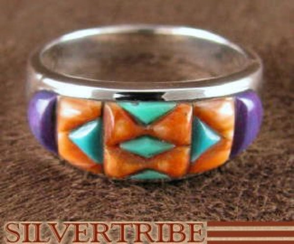 Sterling Silver Turquoise And Multicolor Inlay Ring Size 6-3/4 DS38035